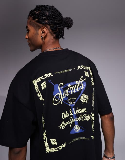 ASOS DESIGN oversized T-shirt with martini graphic in black, 4 of 4