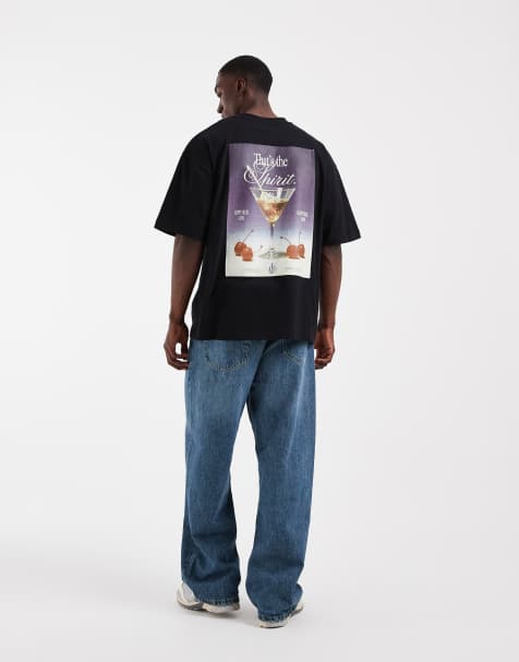 ASOS DESIGN oversized T-shirt with martini graphic in black - view 1