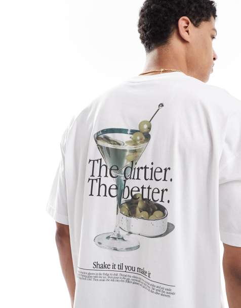 ASOS DESIGN oversized t-shirt with martini graphic in white - view 1