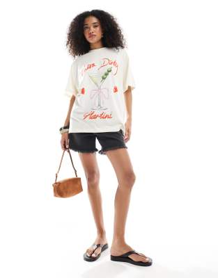 Asos Design Oversized T-shirt With Martini Graphic-white In White