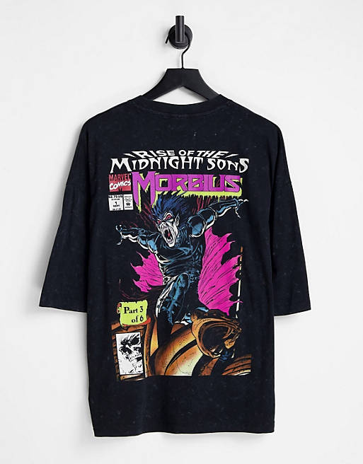  oversized t-shirt with Marvel Morbius print in washed black 