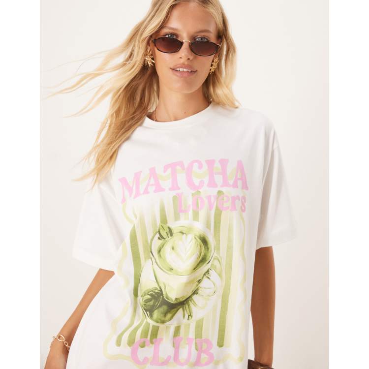 ASOS DESIGN oversized T-shirt with matcha lovers graphic in cream