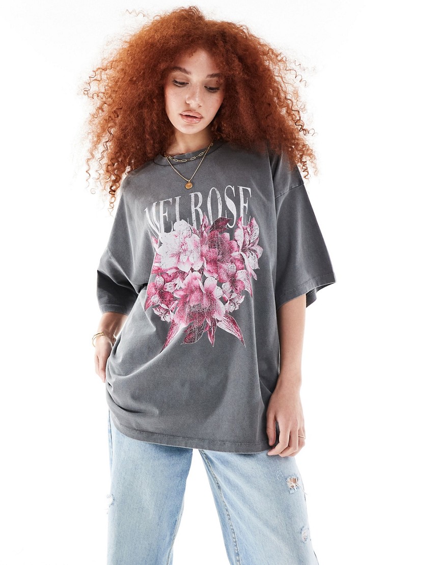 ASOS DESIGN oversized t-shirt with Melrose graphic in washed black