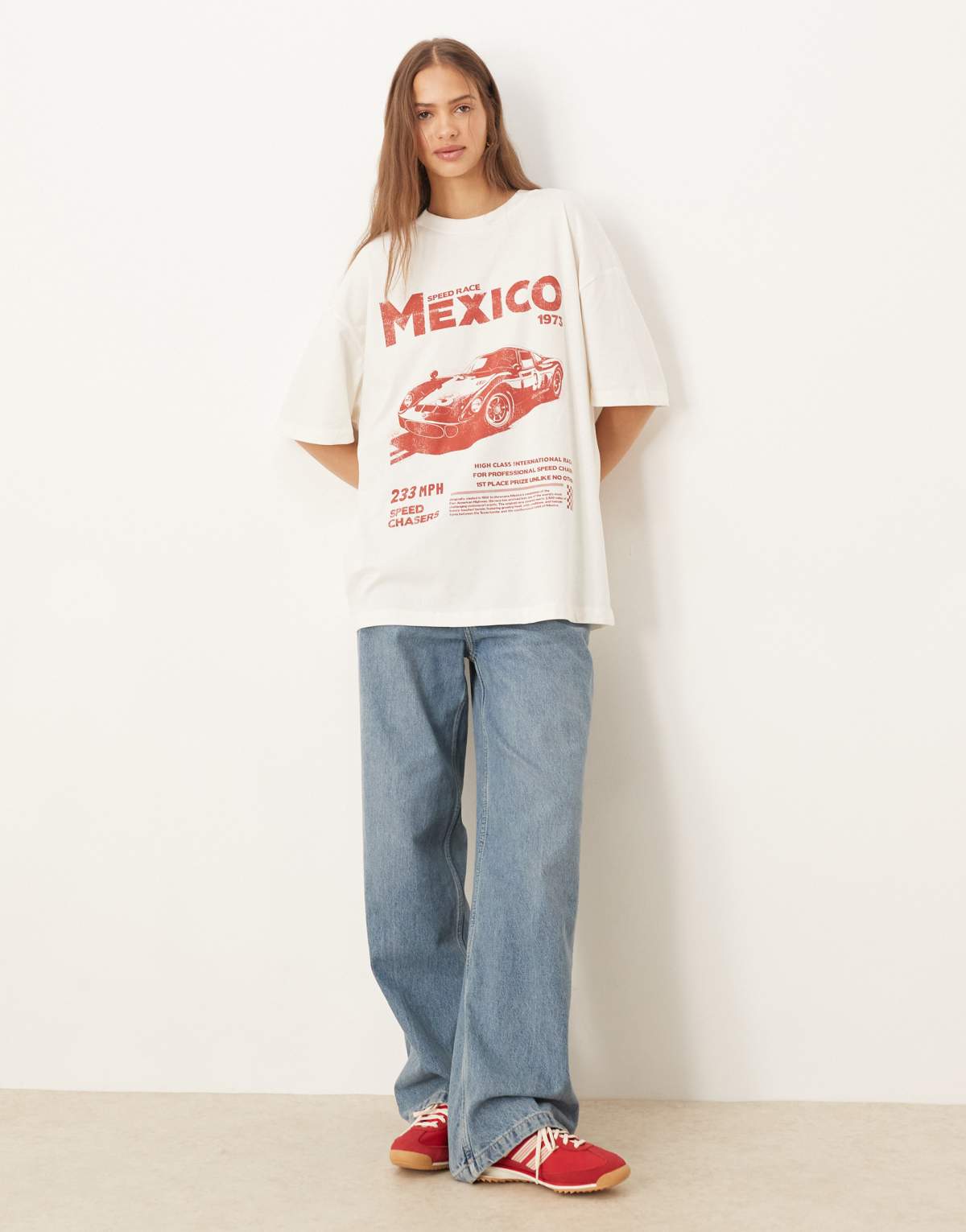 ASOS DESIGN oversized t-shirt with mexico car graphic in cream