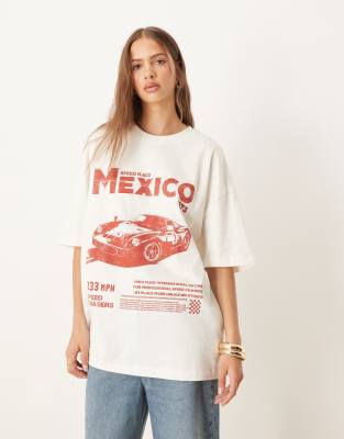 Asos Design Oversized T-shirt With Mexico Car Graphic In White