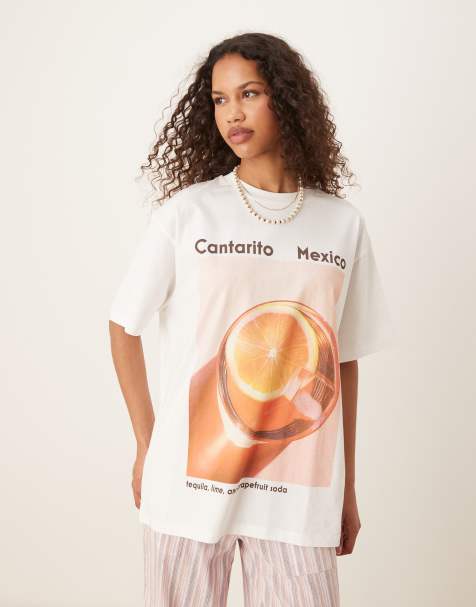 ASOS DESIGN oversized t-shirt with mexico cocktail graphic in cream - view 1