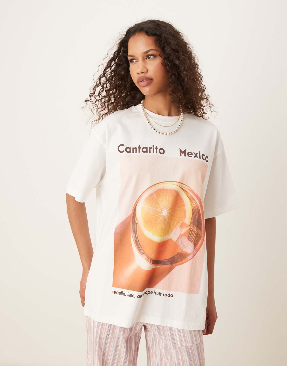 ASOS DESIGN oversized t-shirt with mexico cocktail graphic in cream