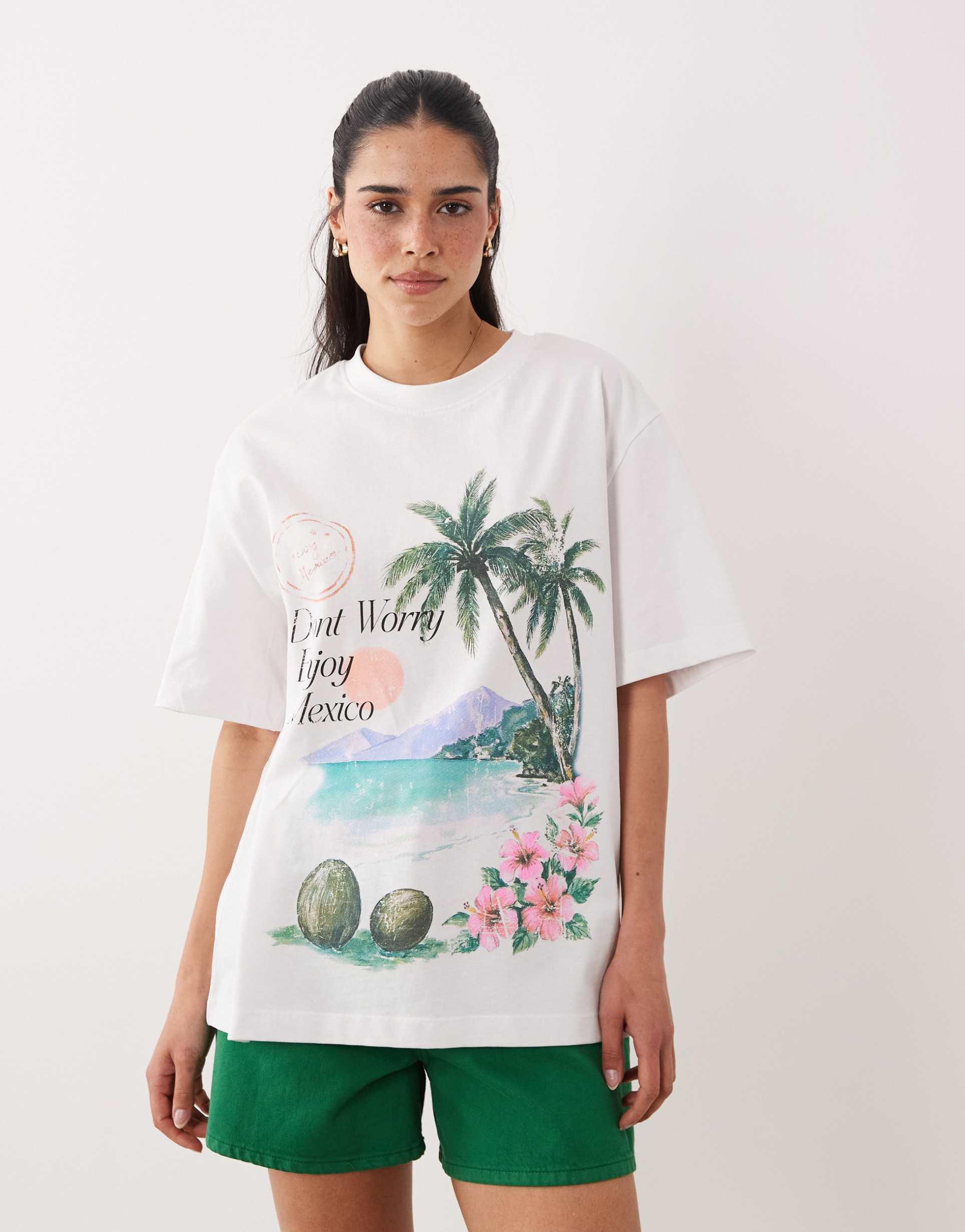asos design oversized t-shirt with mexico landscape graphic in white