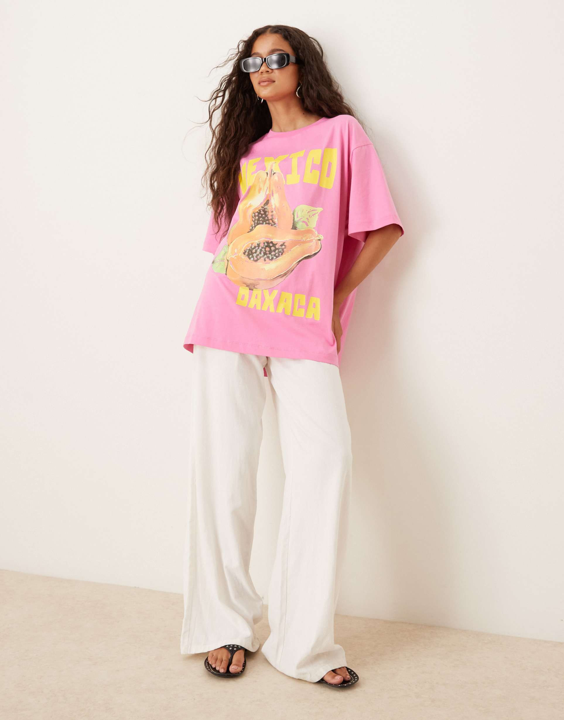 asos design oversized t-shirt with mexico papaya graphic in pink