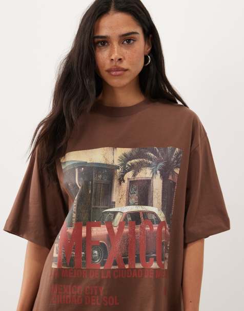 ASOS DESIGN oversized T-shirt with Mexico photo graphic in brown - view 1