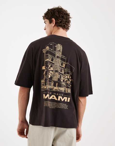 ASOS DESIGN oversized t-shirt with Miami back print in brown