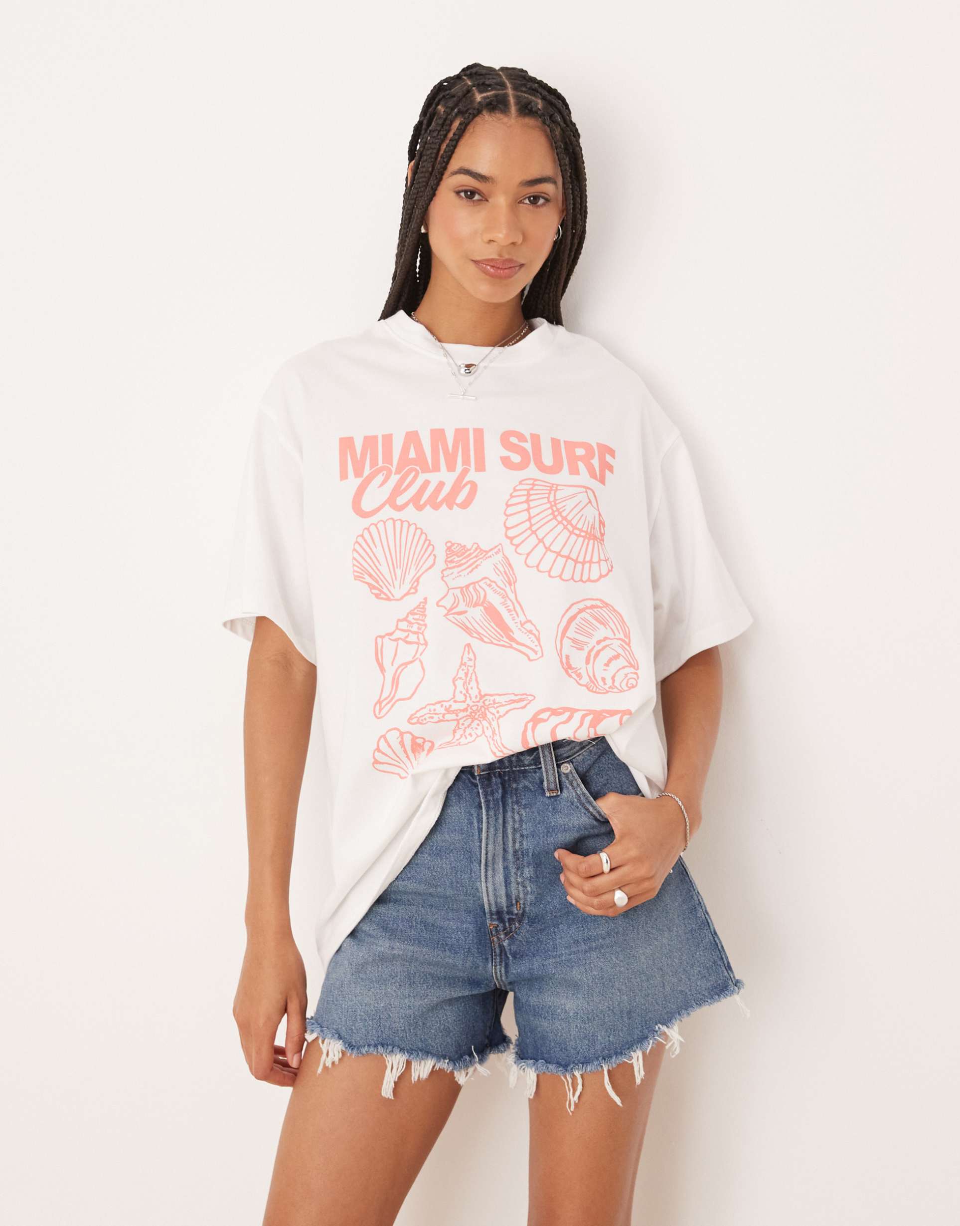 asos design oversized t-shirt with miami shell graphic in white
