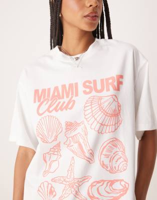 Asos Design Oversized T-shirt With Miami Shell Graphic In White