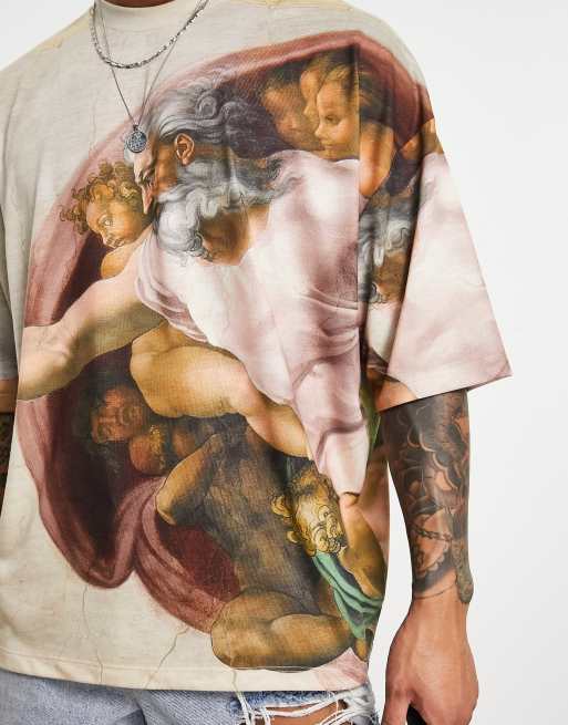 ASOS DESIGN oversized t-shirt with Michelangelo all over print