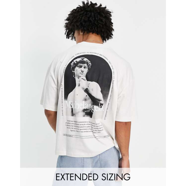 ASOS DESIGN oversized t-shirt with Michelangelo print in grey | ASOS