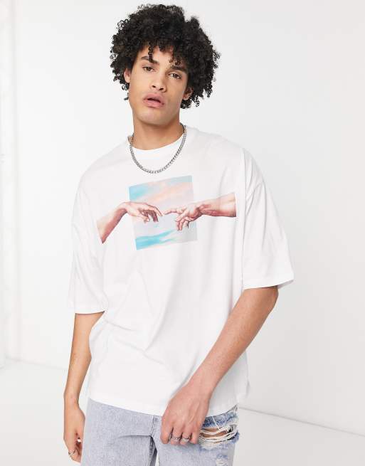 ASOS DESIGN oversized t shirt with Michelangelo print in white