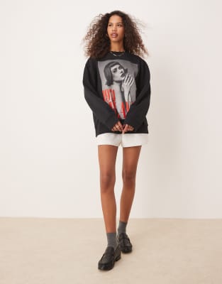 Asos Curve Asos Design Oversized T-shirt With Milano Puff Print In Black
