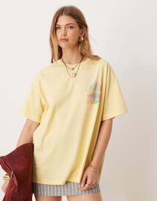 Asos Design Oversized T-shirt With Minimalist Art Graphic In Yellow