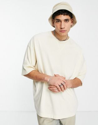 ASOS DESIGN oversized t-shirt with modesty triangle in beige