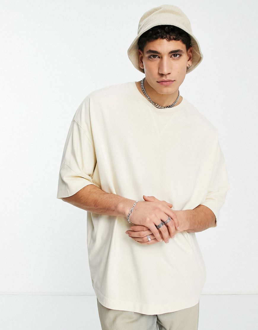 ASOS DESIGN oversized t-shirt with modesty triangle in beige-Neutral