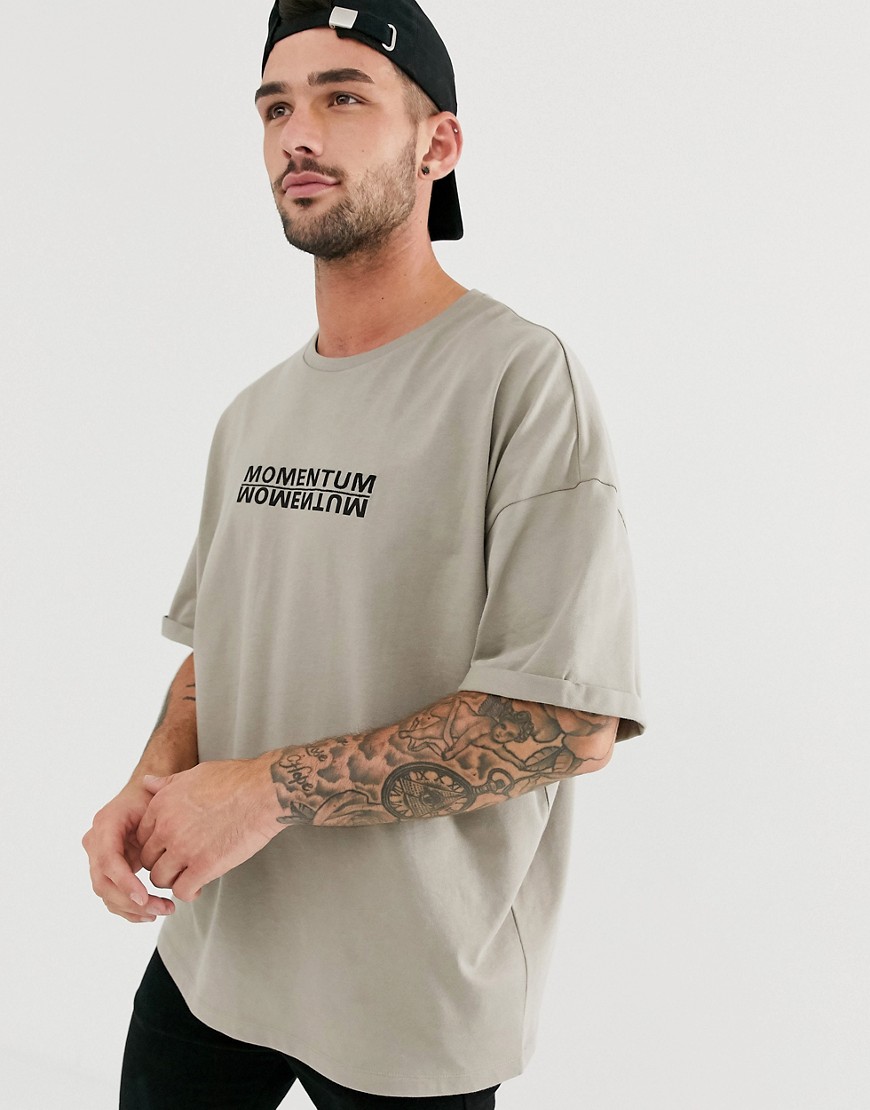 ASOS DESIGN oversized t-shirt with momentum embroidery and print-Grey