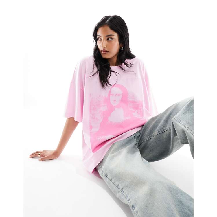 ASOS DESIGN oversized t shirt with Mona Lisa licence graphic in pink