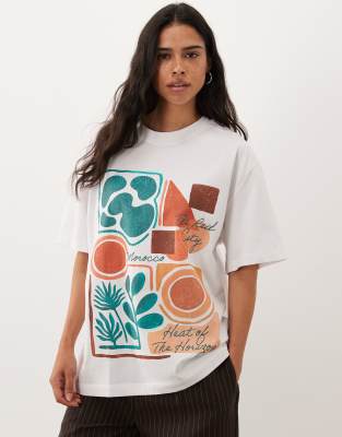Asos Design Oversized T-shirt With Morocco Abstract Graphic In White