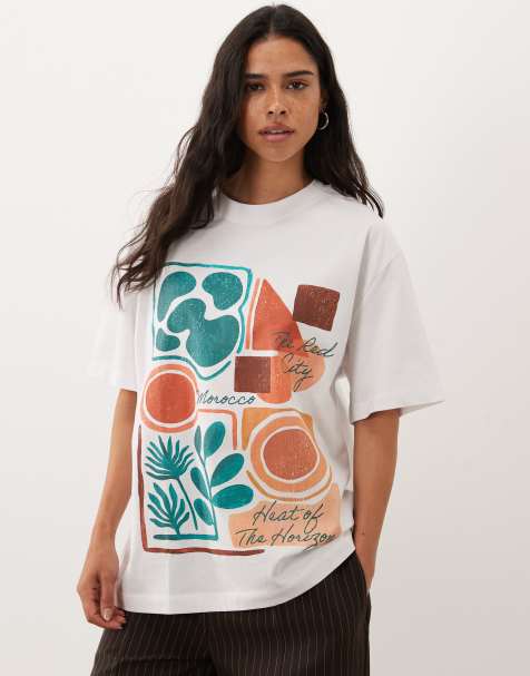 ASOS DESIGN oversized T-shirt with Morocco abstract graphic in white - view 1