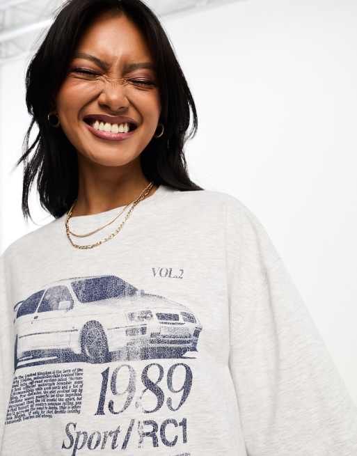 ASOS DESIGN oversized t-shirt with motocross graphic in ice marl