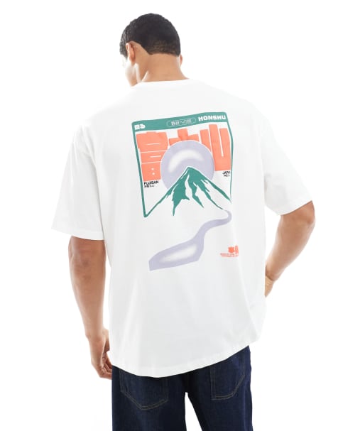 ASOS DESIGN oversized t-shirt with mountain graphic in white - view 1