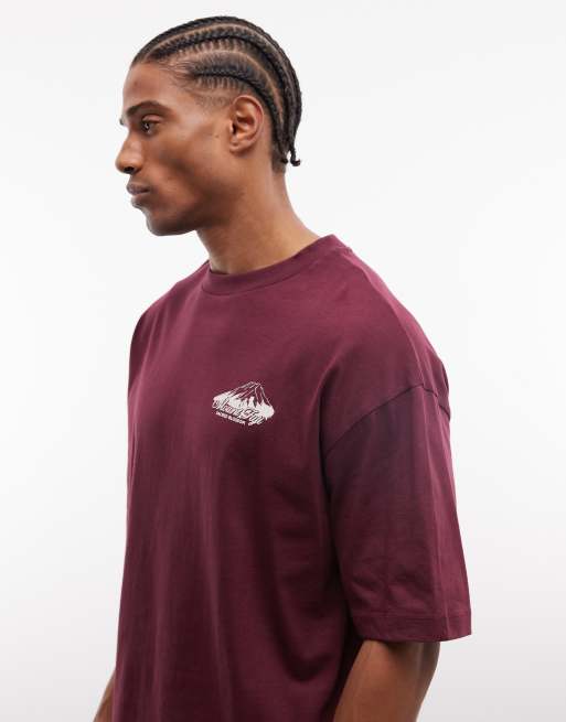 ASOS DESIGN oversized T-shirt with mountain print in burgundy, 5 of 5