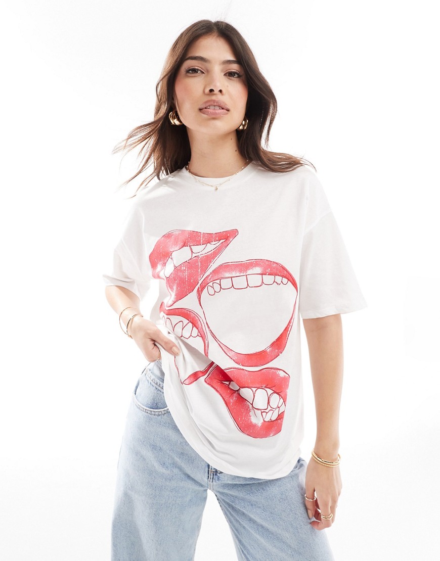 ASOS DESIGN oversized t-shirt with mouths graphic in white