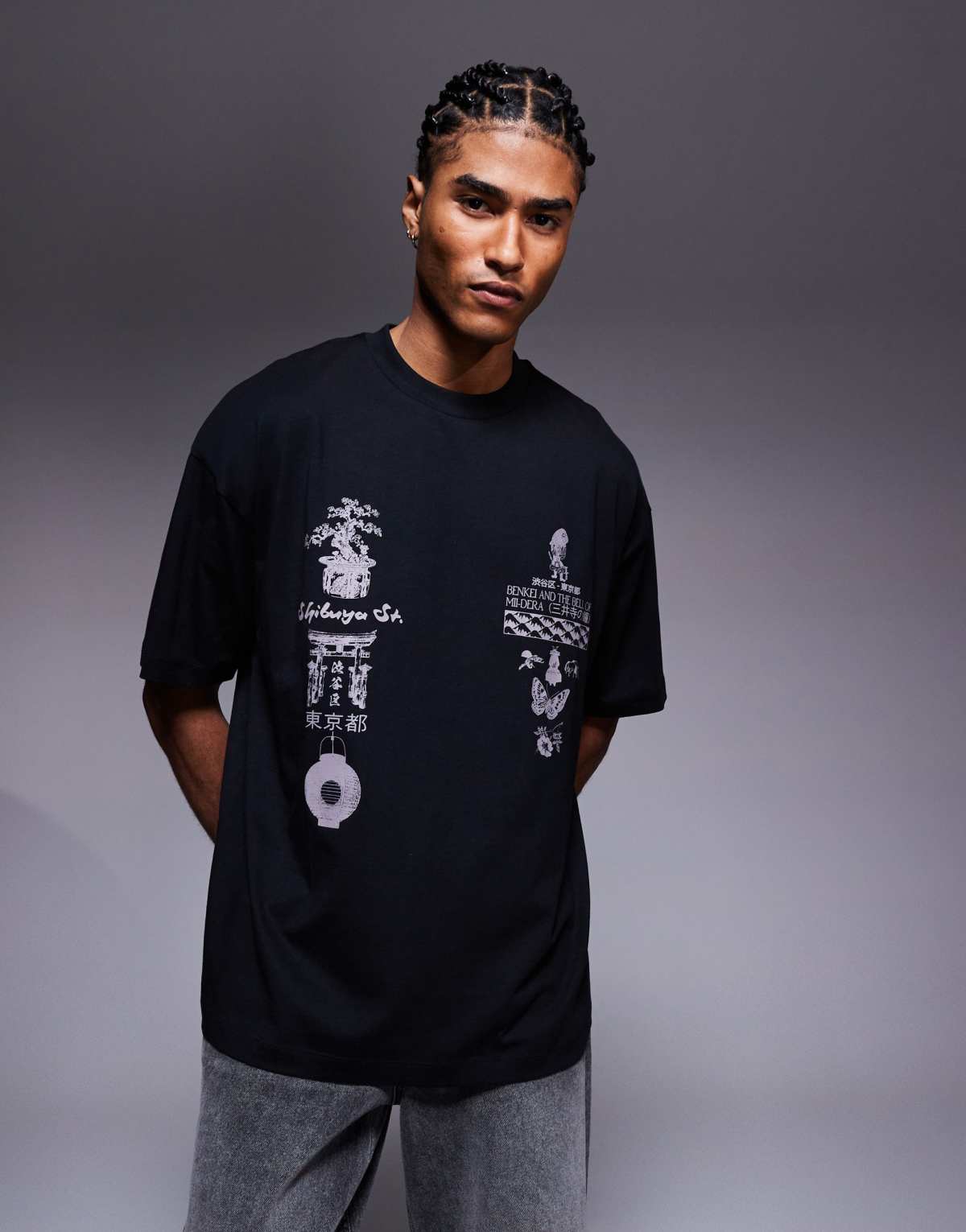 ASOS DESIGN oversized t-shirt with multi-placement graphic in black