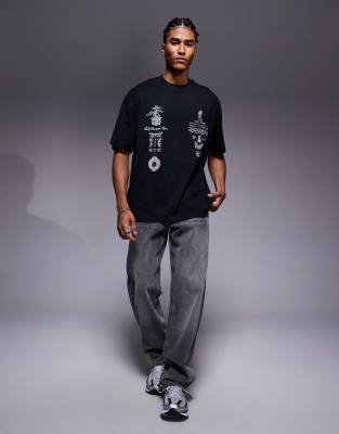Asos Design Oversized T-shirt With Multi-placement Graphic In Black