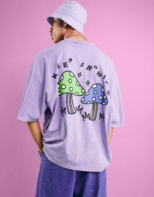 ASOS DESIGN oversized t-shirt with mushroom back print in washed purple 