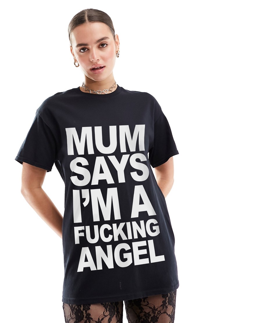 ASOS DESIGN oversized t-shirt with my mum says slogan graphic in black