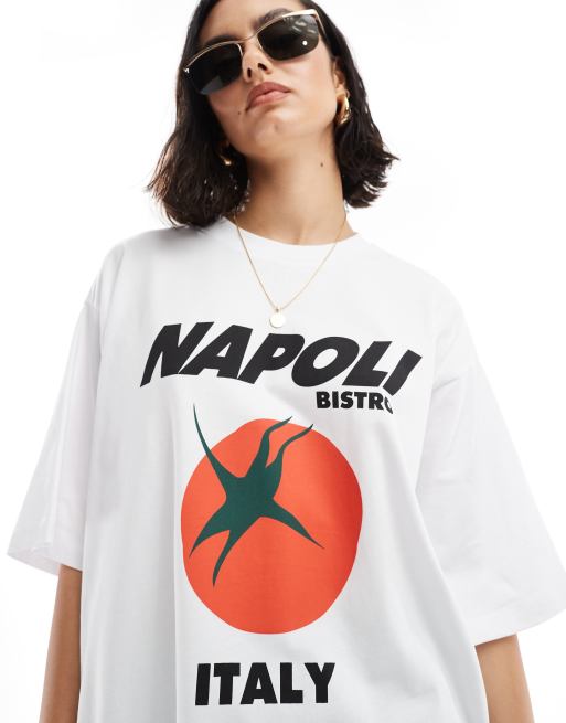 ASOS DESIGN oversized t-shirt with napoli tomato graphic in white, 2 of 4