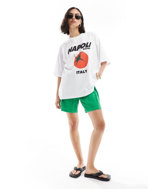 ASOS DESIGN oversized t-shirt with napoli tomato graphic in white, 4 of 4