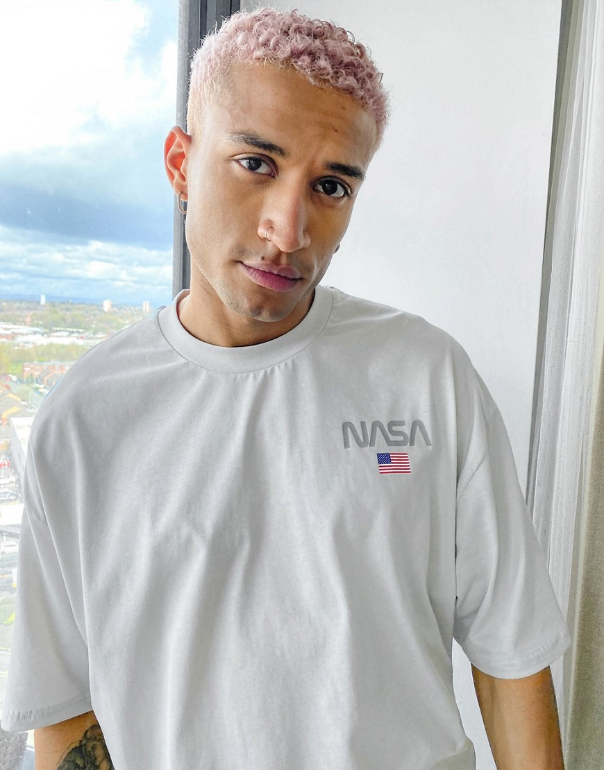ASOS DESIGN oversized t-shirt with Nasa reflective logo in white heather-Grey