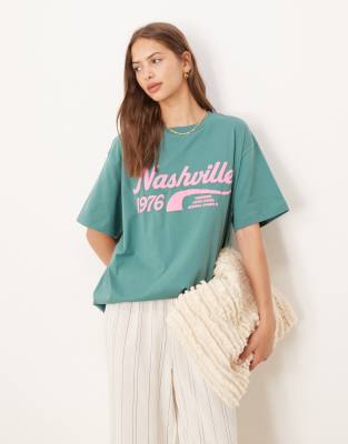 ASOS DESIGN oversized T-shirt with Nashville graphic in green - view 1