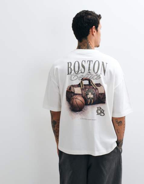 ASOS DESIGN oversized t-shirt with NBA Boston Celtics print in off white - view 1