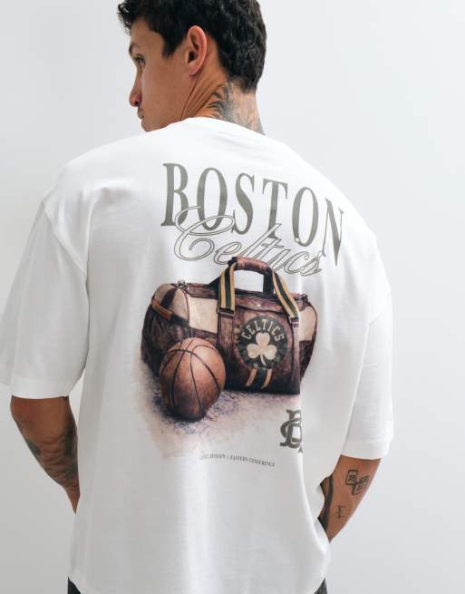 ASOS DESIGN oversized t-shirt with NBA Boston Celtics print in off white, 4 of 5