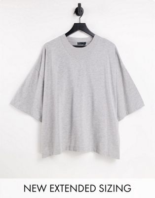 ASOS DESIGN oversized t-shirt with neck detail and half sleeve in grey marl