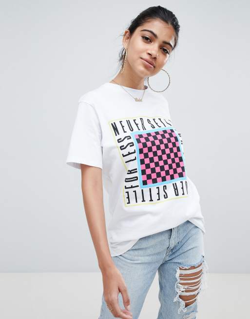 ASOS DESIGN oversized t-shirt with never settle for less print in white ...