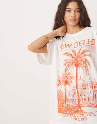 Asos Design Oversized T-shirt With New Delhi Embellished Graphic In White