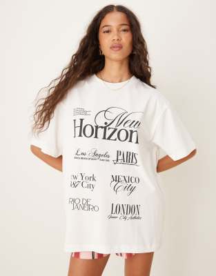 Asos Design Oversized T-shirt With New Horizon Text Graphic In White