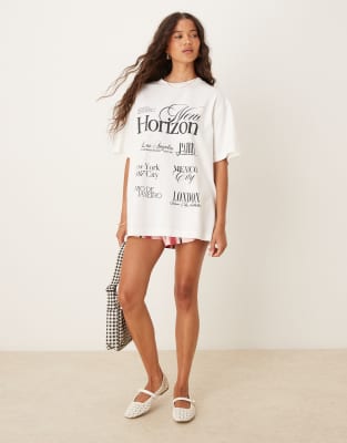 Asos Design Oversized T-shirt With New Horizon Text Graphic In White