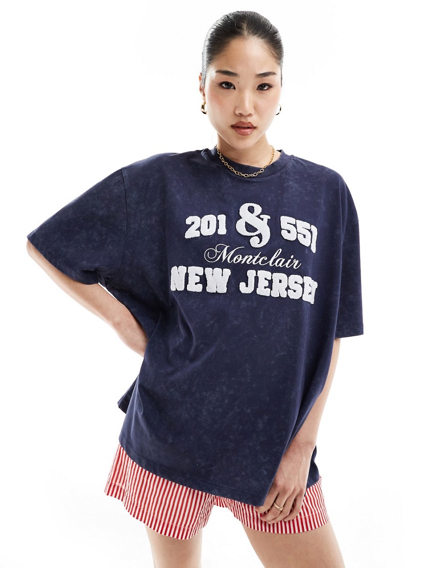 ASOS DESIGN oversized t-shirt with new jersey chenille graphic in blue grey