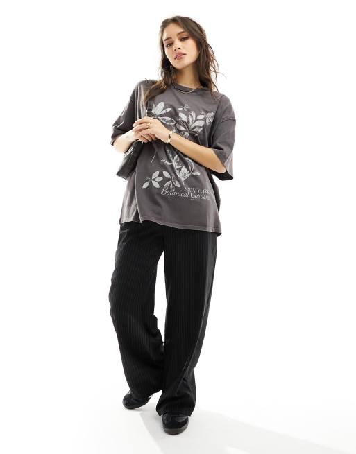 ASOS DESIGN oversized T-shirt with new york botanical graphic in washed charcoal