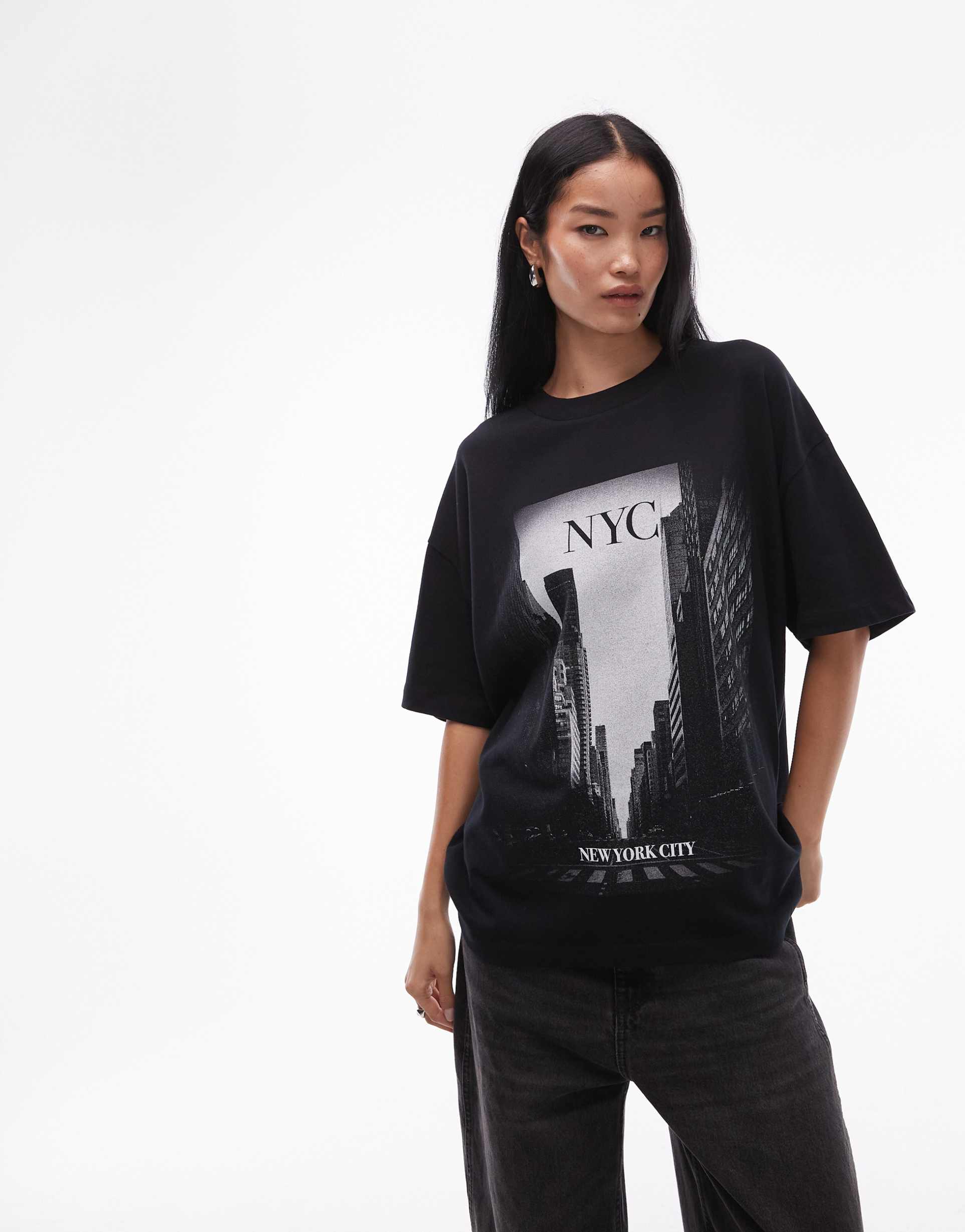 asos design oversized t-shirt with new york city graphic in black